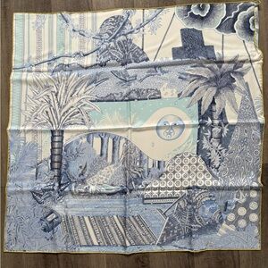 Silk Scarf with Blue and Cream Stripes